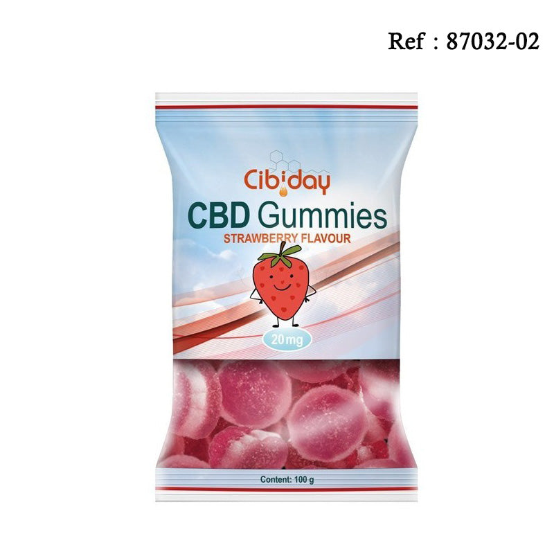 Bonbons gomme CBD Fraise - Cibiday (20mg CBD) sachet de 100g - Jagsmoke