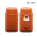 Etui Marron en cuir véritable Myon 3 cigares avec coupe-cigares - Jagsmoke